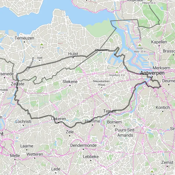Karten-Miniaturansicht der Radinspiration "Grenzüberschreitende Tour nach Hulst und Zeveneken" in Prov. Antwerpen, Belgium. Erstellt vom Tarmacs.app-Routenplaner für Radtouren
