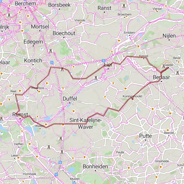 Karten-Miniaturansicht der Radinspiration "Rund um Berlaar entlang der Natur" in Prov. Antwerpen, Belgium. Erstellt vom Tarmacs.app-Routenplaner für Radtouren