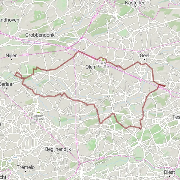 Map miniature of "Herenthout to Itegem Gravel Route" cycling inspiration in Prov. Antwerpen, Belgium. Generated by Tarmacs.app cycling route planner