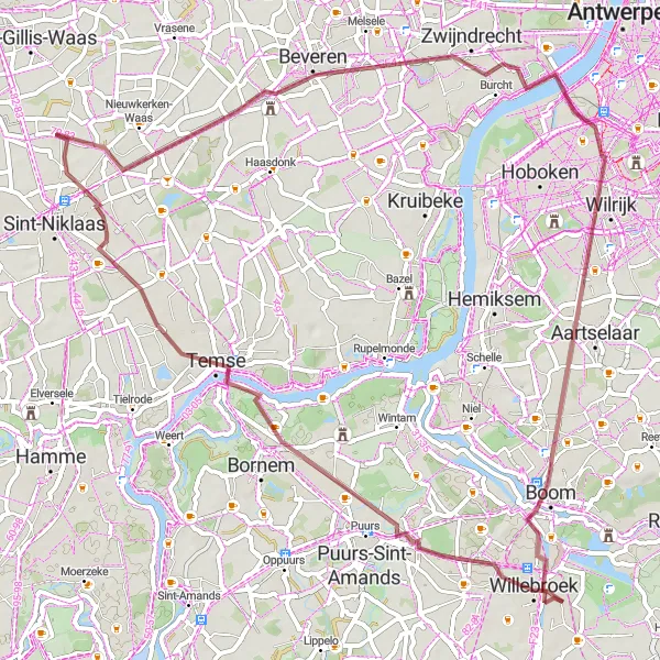 Miniatuurkaart van de fietsinspiratie "Gravelavontuur door Buitenland" in Prov. Antwerpen, Belgium. Gemaakt door de Tarmacs.app fietsrouteplanner