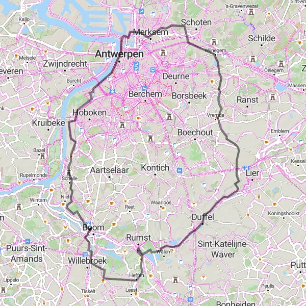 Miniatuurkaart van de fietsinspiratie "Historische fietsroute langs Kasteel Bel-Air en Kasteel Calixberg" in Prov. Antwerpen, Belgium. Gemaakt door de Tarmacs.app fietsrouteplanner