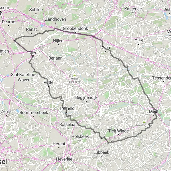 Miniatuurkaart van de fietsinspiratie "Boechout naar Wijngaardberg Fietsroute" in Prov. Antwerpen, Belgium. Gemaakt door de Tarmacs.app fietsrouteplanner