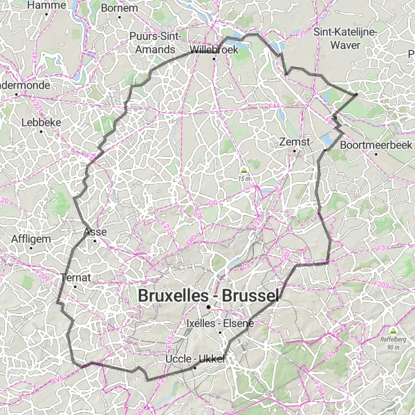 Miniatuurkaart van de fietsinspiratie "Rondrit van Bonheiden naar Kasteel van Zellaer" in Prov. Antwerpen, Belgium. Gemaakt door de Tarmacs.app fietsrouteplanner