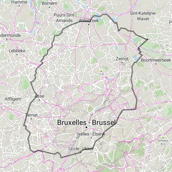 Map miniature of "The Lennik Circuit" cycling inspiration in Prov. Antwerpen, Belgium. Generated by Tarmacs.app cycling route planner