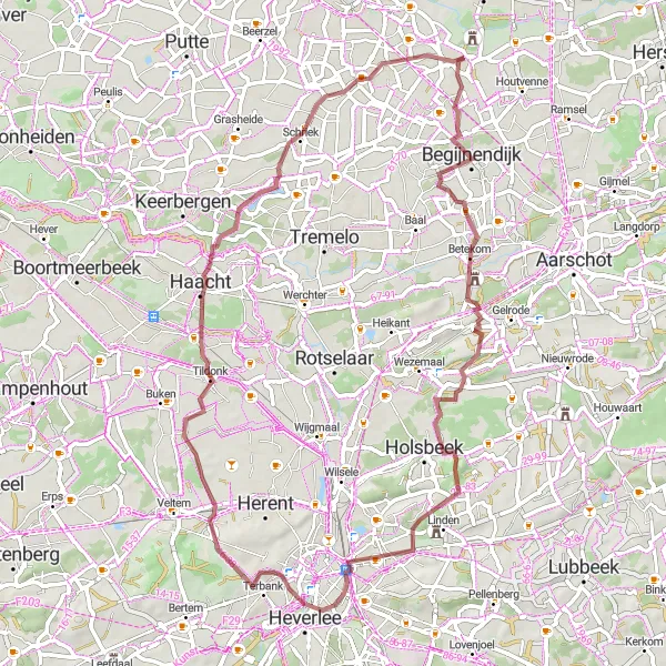 Miniatuurkaart van de fietsinspiratie "Gravelroute via Beninksberg en Heist-Goor" in Prov. Antwerpen, Belgium. Gemaakt door de Tarmacs.app fietsrouteplanner