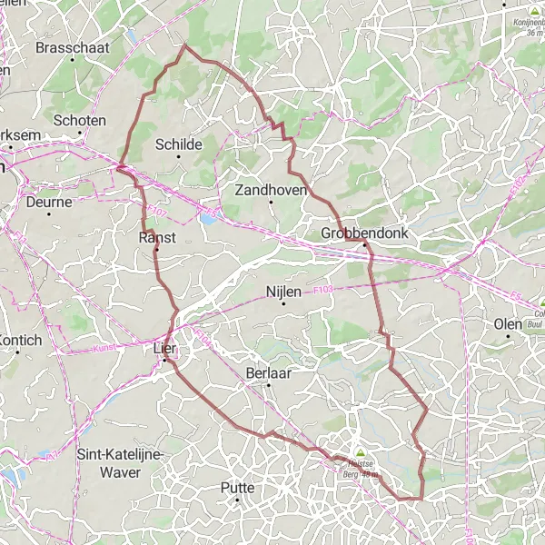 Karten-Miniaturansicht der Radinspiration "Gravelroute von Booischot nach Pulle" in Prov. Antwerpen, Belgium. Erstellt vom Tarmacs.app-Routenplaner für Radtouren