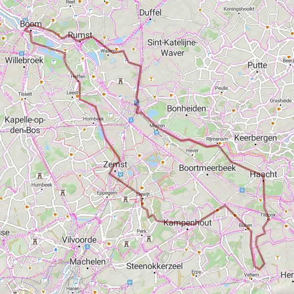 Karten-Miniaturansicht der Radinspiration "Vogelbeobachtungstour ab Boom" in Prov. Antwerpen, Belgium. Erstellt vom Tarmacs.app-Routenplaner für Radtouren