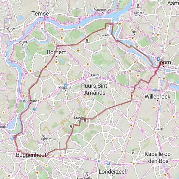 Karten-Miniaturansicht der Radinspiration "Boom nach Lippelsdorf Radtour" in Prov. Antwerpen, Belgium. Erstellt vom Tarmacs.app-Routenplaner für Radtouren
