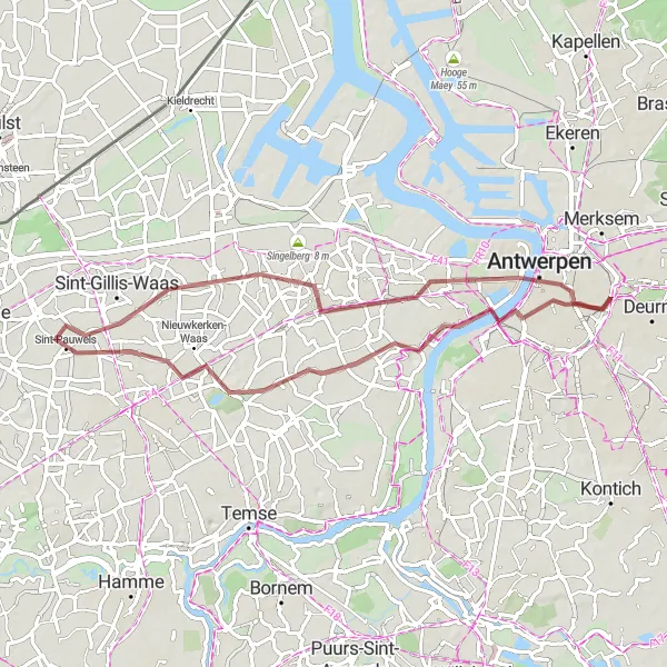 Map miniature of "Hidden Gems of Borgerhout" cycling inspiration in Prov. Antwerpen, Belgium. Generated by Tarmacs.app cycling route planner