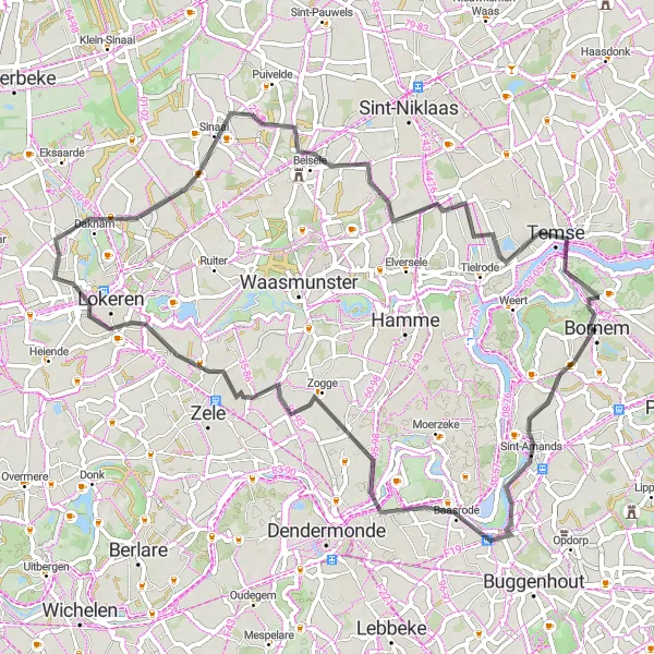 Karten-Miniaturansicht der Radinspiration "Rundstrecke von Bornem nach Bornem" in Prov. Antwerpen, Belgium. Erstellt vom Tarmacs.app-Routenplaner für Radtouren
