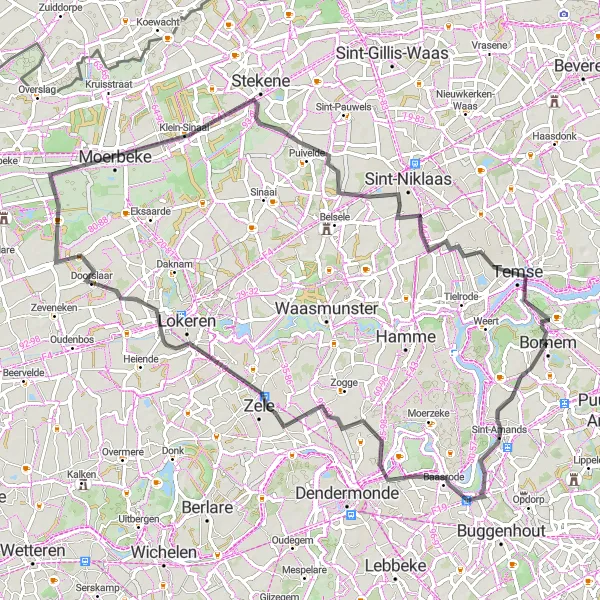 Map miniature of "Zele Exploration" cycling inspiration in Prov. Antwerpen, Belgium. Generated by Tarmacs.app cycling route planner