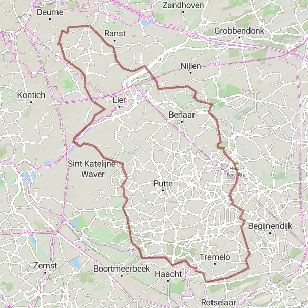 Miniatuurkaart van de fietsinspiratie "Ontdek de charmante dorpjes rondom Heist-op-den-Berg" in Prov. Antwerpen, Belgium. Gemaakt door de Tarmacs.app fietsrouteplanner