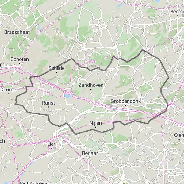 Karten-Miniaturansicht der Radinspiration "Entdeckungstour durch Wijnegem und Nijlen" in Prov. Antwerpen, Belgium. Erstellt vom Tarmacs.app-Routenplaner für Radtouren