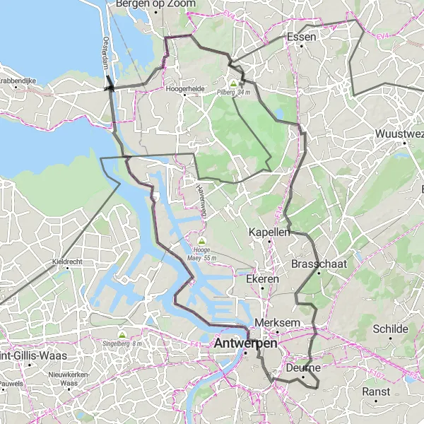 Karten-Miniaturansicht der Radinspiration "Straßenrundfahrt nach Brasschaat" in Prov. Antwerpen, Belgium. Erstellt vom Tarmacs.app-Routenplaner für Radtouren