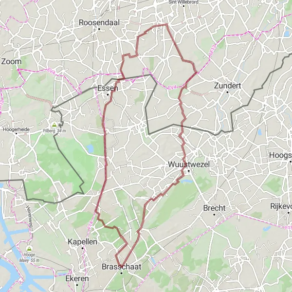 Miniatuurkaart van de fietsinspiratie "Gravelavontuur in de Kempen" in Prov. Antwerpen, Belgium. Gemaakt door de Tarmacs.app fietsrouteplanner