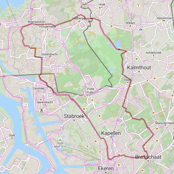 Map miniature of "Exploring Historical Landmarks on Gravel" cycling inspiration in Prov. Antwerpen, Belgium. Generated by Tarmacs.app cycling route planner
