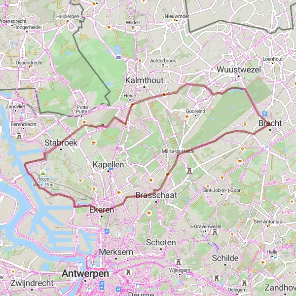 Map miniature of "Gravel Brecht Circuit" cycling inspiration in Prov. Antwerpen, Belgium. Generated by Tarmacs.app cycling route planner