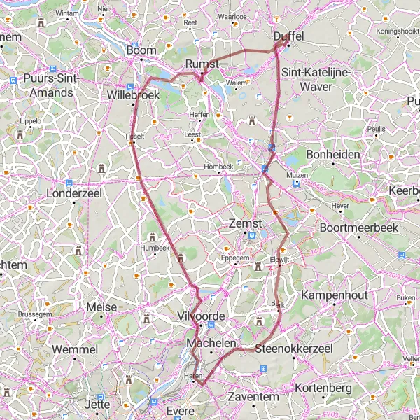 Map miniature of "Scenic Gravel Loop" cycling inspiration in Prov. Antwerpen, Belgium. Generated by Tarmacs.app cycling route planner