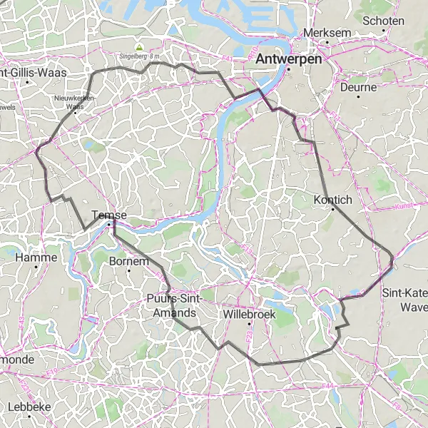 Karten-Miniaturansicht der Radinspiration "Roadtrip von Duffel nach Kontich" in Prov. Antwerpen, Belgium. Erstellt vom Tarmacs.app-Routenplaner für Radtouren