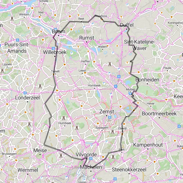 Karten-Miniaturansicht der Radinspiration "Kultur und Natur entlang des Radsportwegs" in Prov. Antwerpen, Belgium. Erstellt vom Tarmacs.app-Routenplaner für Radtouren