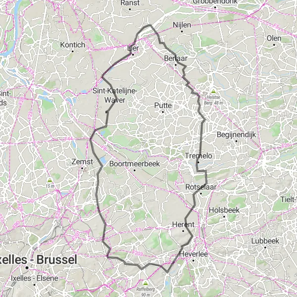 Map miniature of "Road Cycling Adventure near Emblem" cycling inspiration in Prov. Antwerpen, Belgium. Generated by Tarmacs.app cycling route planner