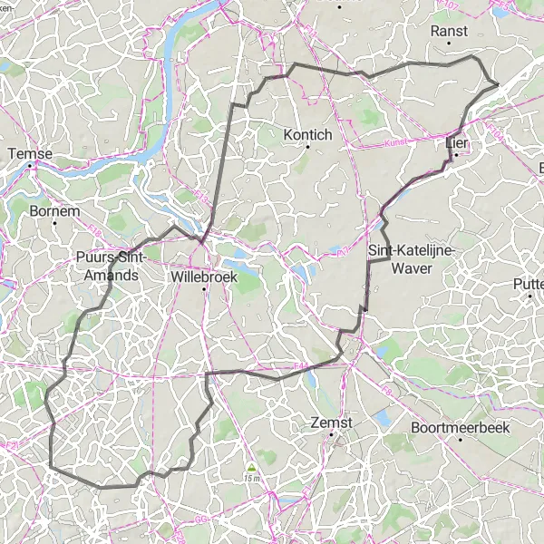 Karten-Miniaturansicht der Radinspiration "Rundfahrt von Emblem nach Lier" in Prov. Antwerpen, Belgium. Erstellt vom Tarmacs.app-Routenplaner für Radtouren
