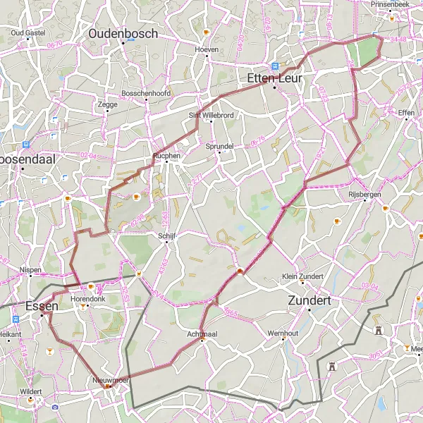 Miniatuurkaart van de fietsinspiratie "Gravelroute naar Etten-Leur en Essen" in Prov. Antwerpen, Belgium. Gemaakt door de Tarmacs.app fietsrouteplanner