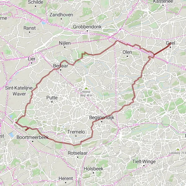 Map miniature of "Punt to Elsum Gravel Route" cycling inspiration in Prov. Antwerpen, Belgium. Generated by Tarmacs.app cycling route planner