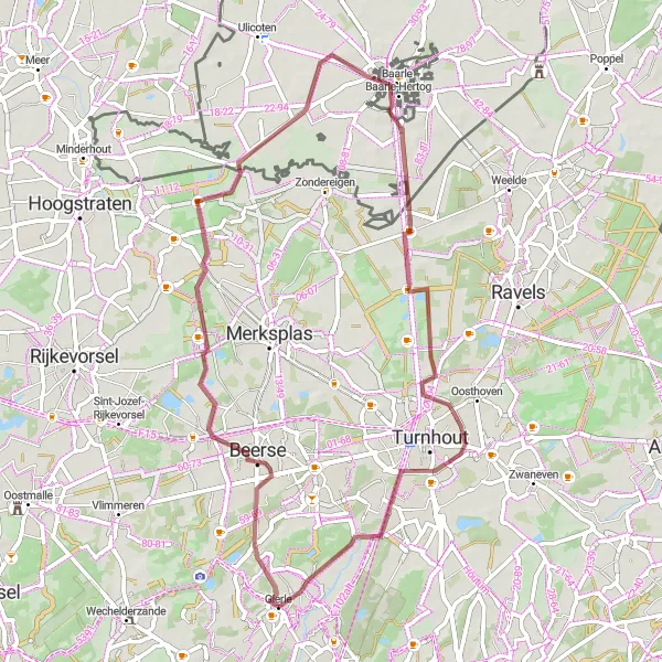 Karten-Miniaturansicht der Radinspiration "Gravelroute von Gierle aus" in Prov. Antwerpen, Belgium. Erstellt vom Tarmacs.app-Routenplaner für Radtouren