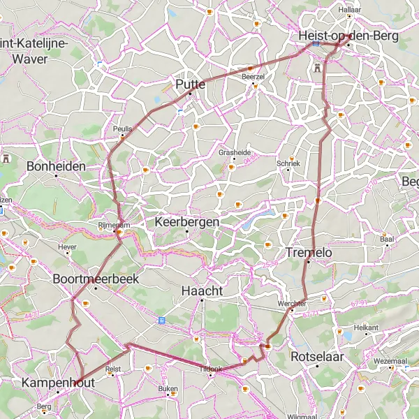 Karten-Miniaturansicht der Radinspiration "Gravelroute Hallaar" in Prov. Antwerpen, Belgium. Erstellt vom Tarmacs.app-Routenplaner für Radtouren