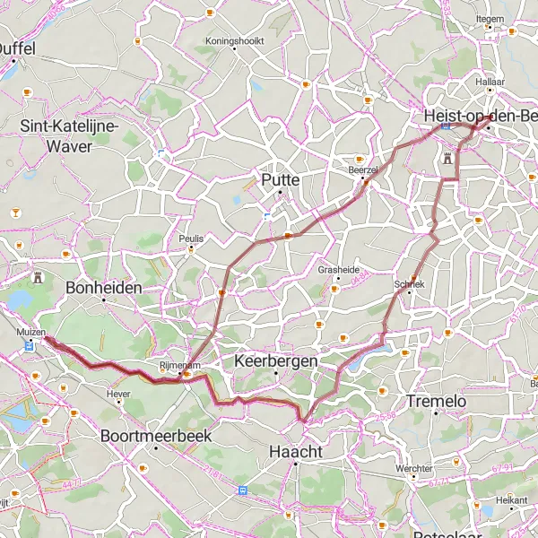 Miniatuurkaart van de fietsinspiratie "Cultuur en Natuur rondom Heist-op-den-Berg" in Prov. Antwerpen, Belgium. Gemaakt door de Tarmacs.app fietsrouteplanner