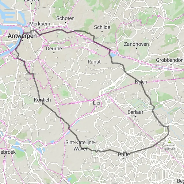 Map miniature of "Challenging Road Ride in Hallaar" cycling inspiration in Prov. Antwerpen, Belgium. Generated by Tarmacs.app cycling route planner