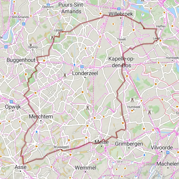 Miniatuurkaart van de fietsinspiratie "Gravelroute naar Leest en Blaasveld" in Prov. Antwerpen, Belgium. Gemaakt door de Tarmacs.app fietsrouteplanner