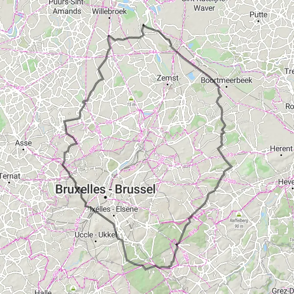Miniatuurkaart van de fietsinspiratie "95 km Route van Heffen naar Zellik" in Prov. Antwerpen, Belgium. Gemaakt door de Tarmacs.app fietsrouteplanner