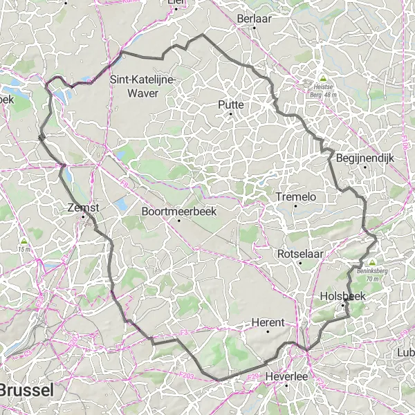Miniatuurkaart van de fietsinspiratie "Historische wegen en natuurpracht" in Prov. Antwerpen, Belgium. Gemaakt door de Tarmacs.app fietsrouteplanner