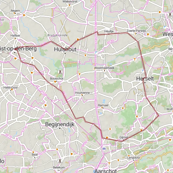 Karten-Miniaturansicht der Radinspiration "Gravel Abenteuer durch die Natur" in Prov. Antwerpen, Belgium. Erstellt vom Tarmacs.app-Routenplaner für Radtouren