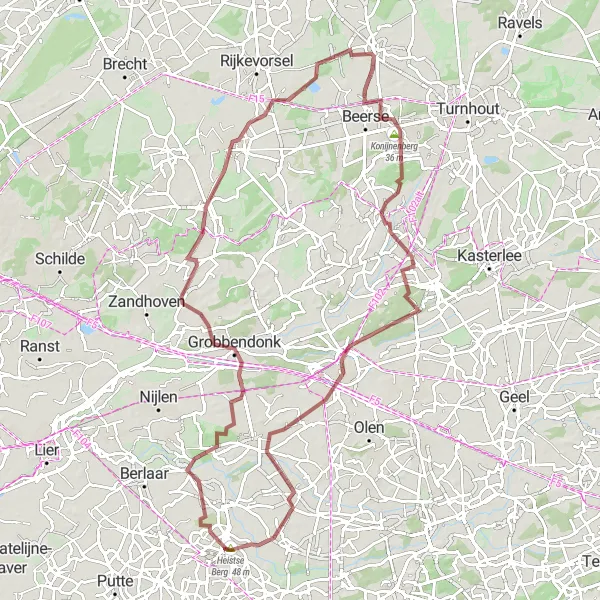 Map miniature of "Heistse Berg Gravel Adventure" cycling inspiration in Prov. Antwerpen, Belgium. Generated by Tarmacs.app cycling route planner