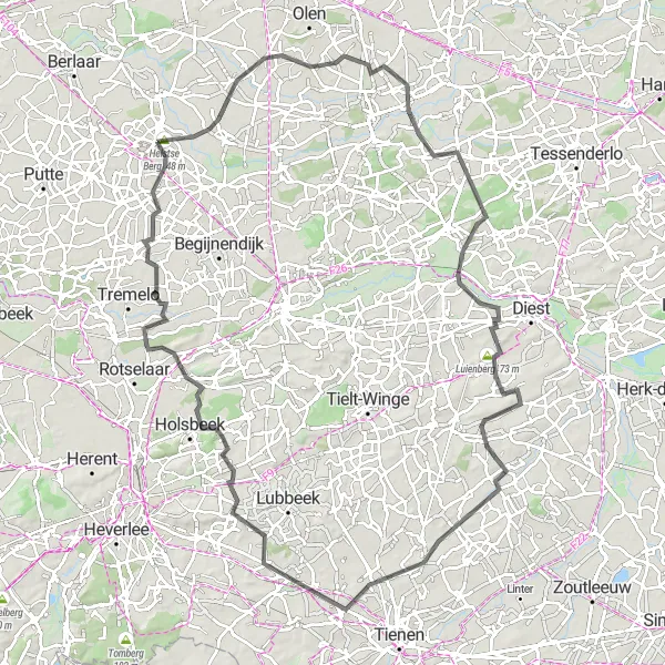 Karten-Miniaturansicht der Radinspiration "Panoramaausflug ab Heist-op-den-Berg" in Prov. Antwerpen, Belgium. Erstellt vom Tarmacs.app-Routenplaner für Radtouren