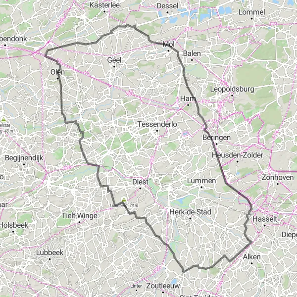 Miniatuurkaart van de fietsinspiratie "Cycling route Herentals - Kuringen - Herentals" in Prov. Antwerpen, Belgium. Gemaakt door de Tarmacs.app fietsrouteplanner
