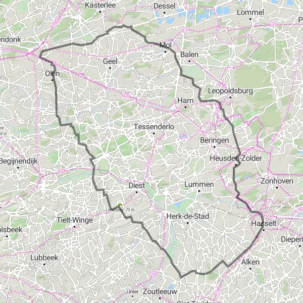Miniature de la carte de l'inspiration cycliste "Le Grand Tour d'Herentals" dans la Prov. Antwerpen, Belgium. Générée par le planificateur d'itinéraire cycliste Tarmacs.app