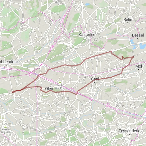 Map miniature of "Herentals Gravel Escape" cycling inspiration in Prov. Antwerpen, Belgium. Generated by Tarmacs.app cycling route planner