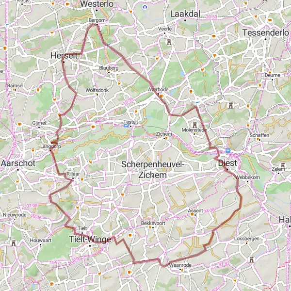 Map miniature of "The Averbode Loop" cycling inspiration in Prov. Antwerpen, Belgium. Generated by Tarmacs.app cycling route planner