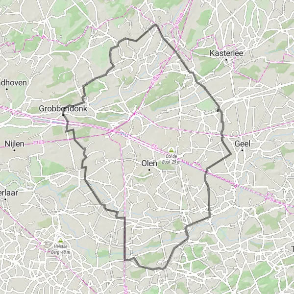 Karten-Miniaturansicht der Radinspiration "Road-Tour durch Grobbendonk und Westmeerbeek" in Prov. Antwerpen, Belgium. Erstellt vom Tarmacs.app-Routenplaner für Radtouren