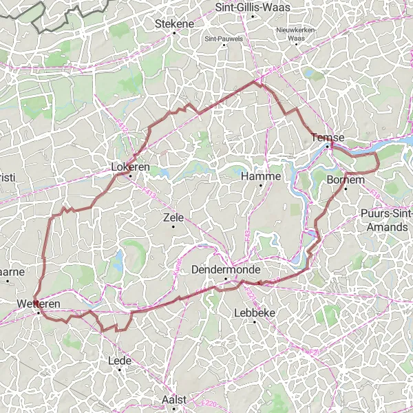 Map miniature of "The Gravel Loop" cycling inspiration in Prov. Antwerpen, Belgium. Generated by Tarmacs.app cycling route planner