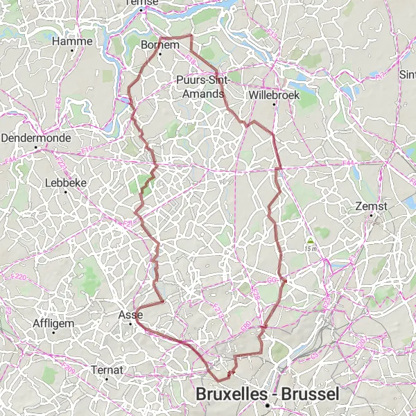 Miniatuurkaart van de fietsinspiratie "Gravelavontuur van Kalfort naar Hingene" in Prov. Antwerpen, Belgium. Gemaakt door de Tarmacs.app fietsrouteplanner