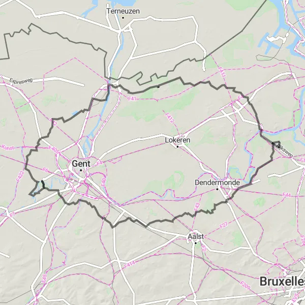 Map miniature of "The Scheldt Valley Tour" cycling inspiration in Prov. Antwerpen, Belgium. Generated by Tarmacs.app cycling route planner