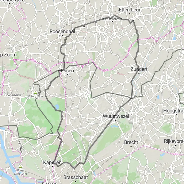 Miniatuurkaart van de fietsinspiratie "Fietsen door Noord-Brabant en Antwerpen" in Prov. Antwerpen, Belgium. Gemaakt door de Tarmacs.app fietsrouteplanner