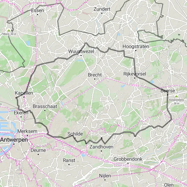 Map miniature of "Scenic Road Adventure" cycling inspiration in Prov. Antwerpen, Belgium. Generated by Tarmacs.app cycling route planner