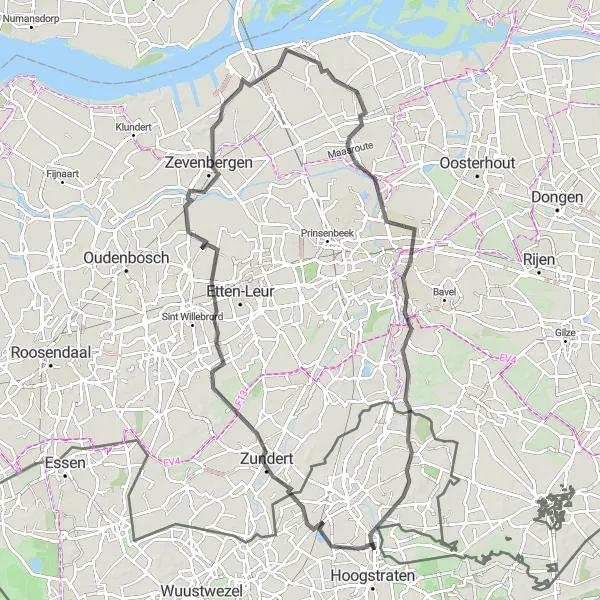 Karten-Miniaturansicht der Radinspiration "Straßentour durch Zundert und Terheijden" in Prov. Antwerpen, Belgium. Erstellt vom Tarmacs.app-Routenplaner für Radtouren