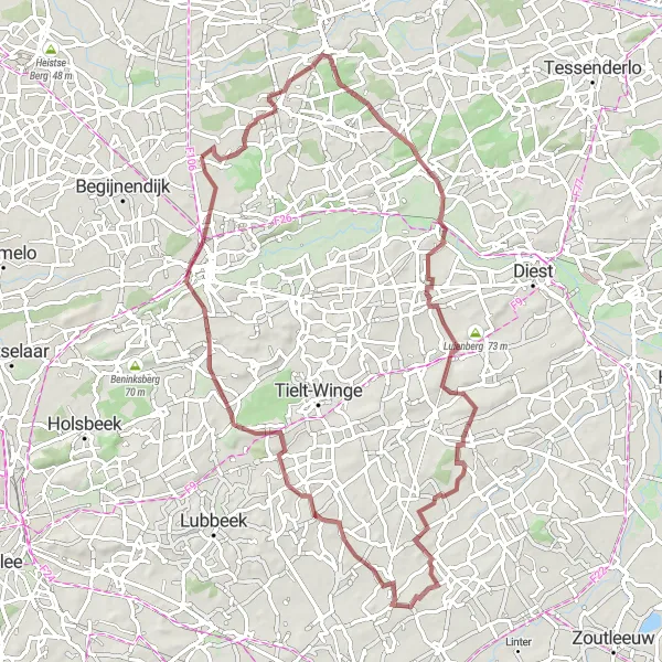 Miniatuurkaart van de fietsinspiratie "Uitdagende gravelroute van Averbode naar Ramsel" in Prov. Antwerpen, Belgium. Gemaakt door de Tarmacs.app fietsrouteplanner